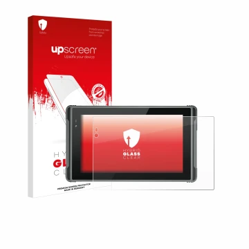 Front side of a product packaging with the brand logo upscreen. Next to it is the device Hugerock X7 shown with the correspond