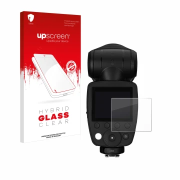 Front side of a product packaging with the brand logo upscreen. Next to it is the device Profoto A10 shown with the correspond