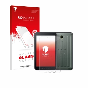 Front side of a product packaging with the brand logo upscreen. Next to it is the device Samsung Galaxy Tab Active 5 (portrait