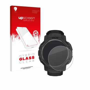 Front side of a product packaging with the brand logo upscreen. Next to it is the device Garmin Instinct Crossover AMOLED show