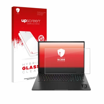Front side of a product packaging with the brand logo upscreen. Next to it is the device HP Omen 16 2024 shown with the corres