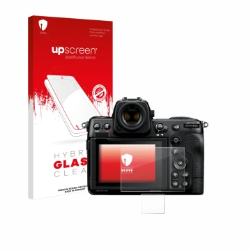 Front side of a product packaging with the brand logo upscreen. Next to it is the device Nikon Z 8 (Display + top plate displa