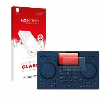 Front side of a product packaging with the brand logo upscreen. Next to it is the device AlphaTheta OMNIS-Duo shown with the c