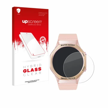 Front side of a product packaging with the brand logo upscreen. Next to it is the device Mutoy Smartwatch 1.32