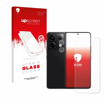 Front side of a product packaging with the brand logo upscreen. Next to it is the device Xiaomi Redmi Note 13 Pro 5G (Front+Ca