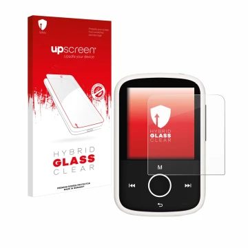 Front side of a product packaging with the brand logo upscreen. Next to it is the device Majority MP3 16GB shown with the corr