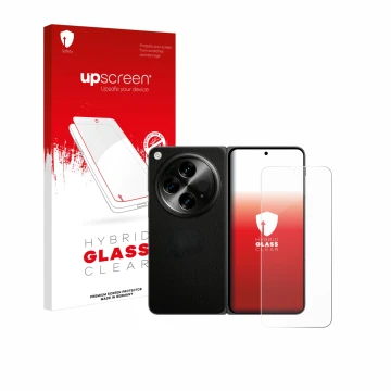 Front side of a product packaging with the brand logo upscreen. Next to it is the device OnePlus Open (case-friendly) shown wi