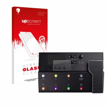Front side of a product packaging with the brand logo upscreen. Next to it is the device Line 6 POD Go shown with the correspo