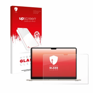 Front side of a product packaging with the brand logo upscreen. Next to it is the device Apple MacBook Air 15