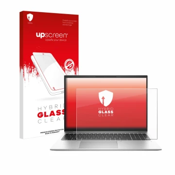Front side of a product packaging with the brand logo upscreen. Next to it is the device HP EliteBook 865 G10 shown with the c