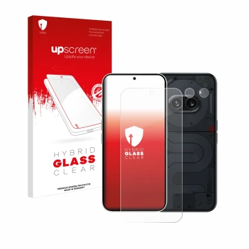 Front side of a product packaging with the brand logo upscreen. Next to it is the device Nothing Phone (2a) (Front+Camera) sho