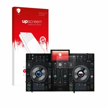 Front side of a product packaging with the brand logo upscreen. Next to it is the device Denon DJ Prime 2 shown with the corre