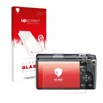 Front side of a product packaging with the brand logo upscreen. Next to it is the device Ricoh GR III HDF shown with the corre