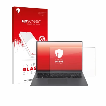 Front side of a product packaging with the brand logo upscreen. Next to it is the device LG gram 17