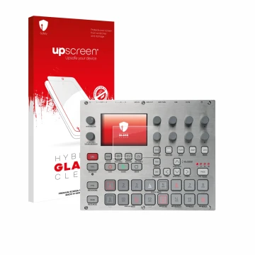 Front side of a product packaging with the brand logo upscreen. Next to it is the device Elektron Syntakt E25 Remix Edition sh