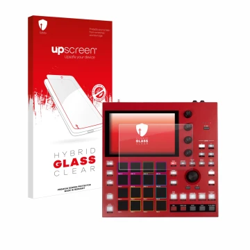 Front side of a product packaging with the brand logo upscreen. Next to it is the device Akai MPC One+ shown with the correspo