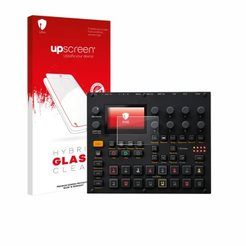 Front side of a product packaging with the brand logo upscreen. Next to it is the device Elektron Digitakt II shown with the c