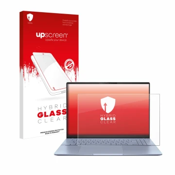 Front side of a product packaging with the brand logo upscreen. Next to it is the device ASUS Vivobook S16 OLED S5606 shown wi