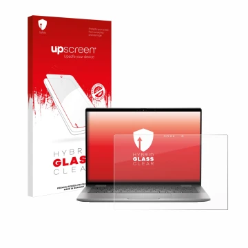 Front side of a product packaging with the brand logo upscreen. Next to it is the device Dell Latitude 7350 2-in-1 shown with 