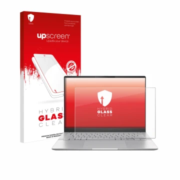 Front side of a product packaging with the brand logo upscreen. Next to it is the device ASUS Vivobook S 14 OLED M5406 shown w