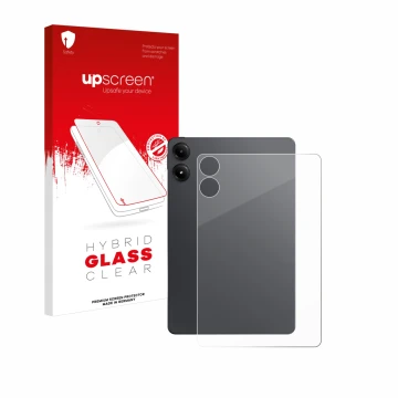 Front side of a product packaging with the brand logo upscreen. Next to it is the device Xiaomi Redmi Pad Pro (Back) shown wit