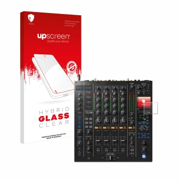 Front side of a product packaging with the brand logo upscreen. Next to it is the device Pioneer DJM A9 shown with the corresp