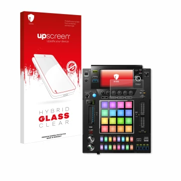 Front side of a product packaging with the brand logo upscreen. Next to it is the device Pioneer DJS -1000 shown with the corr