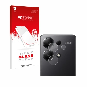 Front side of a product packaging with the brand logo upscreen. Next to it is the device Xiaomi Redmi Note 13 Pro 4G (ONLY Cam