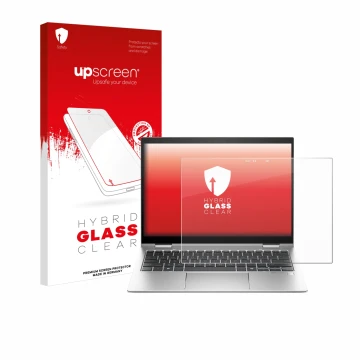 Front side of a product packaging with the brand logo upscreen. Next to it is the device HP Elite x360 830 G11 2-in-1 shown wi