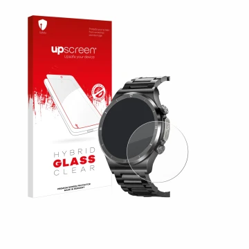 Front side of a product packaging with the brand logo upscreen. Next to it is the device Powerwill Smartwatch 1.39