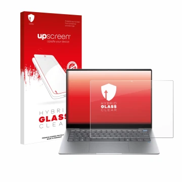 Front side of a product packaging with the brand logo upscreen. Next to it is the device HP OmniBook X AI 14 shown with the co