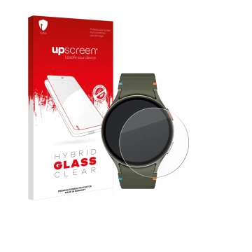 Front side of a product packaging with the brand logo upscreen. Next to it is the device Samsung Galaxy Watch 7 (44 mm) shown 