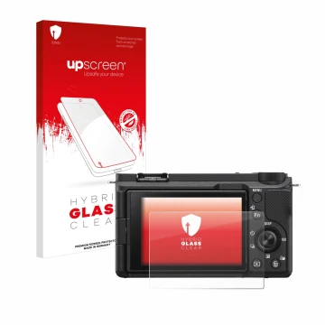 Front side of a product packaging with the brand logo upscreen. Next to it is the device Sony Alpha ZV-E10 II shown with the c