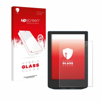 Front side of a product packaging with the brand logo upscreen. Next to it is the device PocketBook Verse Pro Color shown with