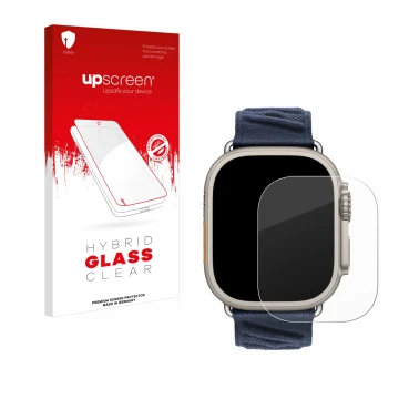 Front side of a product packaging with the brand logo upscreen. Next to it is the device Apple Watch Hermès Ultra 2 shown with