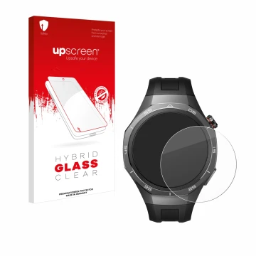 Front side of a product packaging with the brand logo upscreen. Next to it is the device Huawei Watch GT 5 Pro (46 mm) shown w