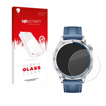 Front side of a product packaging with the brand logo upscreen. Next to it is the device Huawei Watch GT 5 (46 mm) shown with 