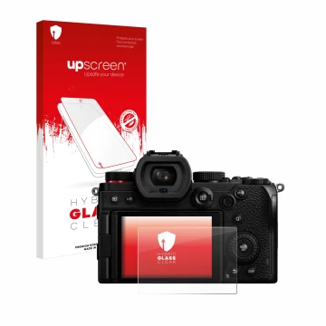 Front side of a product packaging with the brand logo upscreen. Next to it is the device Panasonic Lumix DC-S5D shown with the