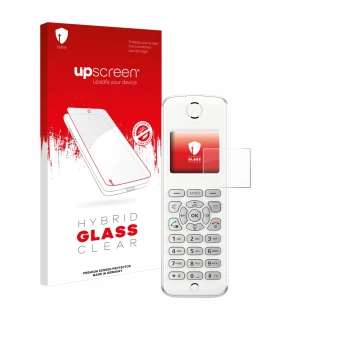 Front side of a product packaging with the brand logo upscreen. Next to it is the device AVM Fritz!Fon M2 shown with the corre