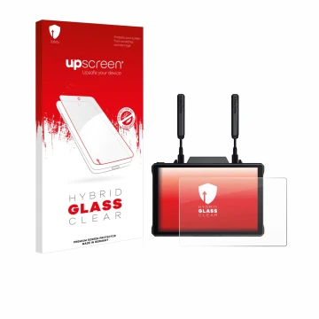 Front side of a product packaging with the brand logo upscreen. Next to it is the device Hollyland Pyro 7 shown with the corre