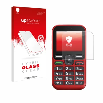 Front side of a product packaging with the brand logo upscreen. Next to it is the device Doro Leva L10 shown with the correspo