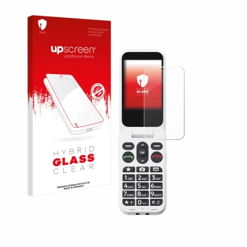 Front side of a product packaging with the brand logo upscreen. Next to it is the device Doro Leva L30 shown with the correspo