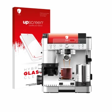 Front side of a product packaging with the brand logo upscreen. Next to it is the device Ninja Luxe Cafe Premier ES601EU shown