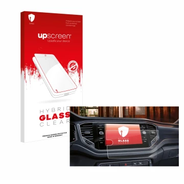 Front side of a product packaging with the brand logo upscreen. Next to it is the device Volkswagen Touran 2.0 Discover Media 