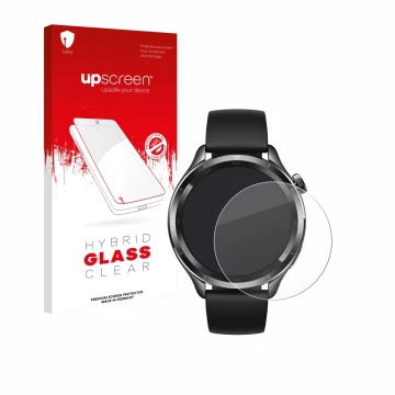 Front side of a product packaging with the brand logo upscreen. Next to it is the device Xiaomi Watch S4 (47 mm) shown with th