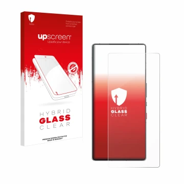 Front side of a product packaging with the brand logo upscreen. Next to it is the device ZTE Nubia Red Magic 10 Pro+ shown wit
