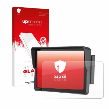 Front side of a product packaging with the brand logo upscreen. Next to it is the device Carpuride W702B Pro 7