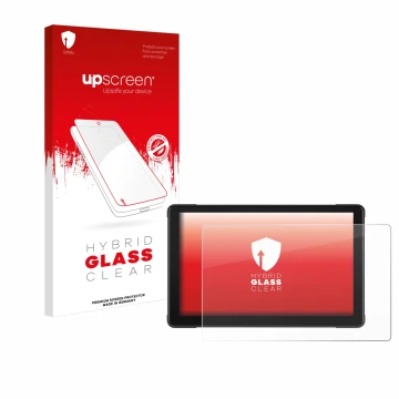 Front side of a product packaging with the brand logo upscreen. Next to it is the device Podofo Motorrad Carplay 7