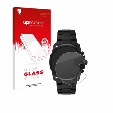 Front side of a product packaging with the brand logo upscreen. Next to it is the device Diesel Master Chief DZ4180 shown with