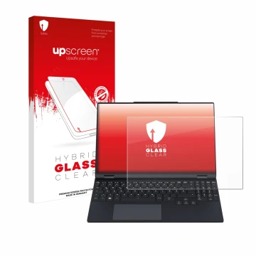 Front side of a product packaging with the brand logo upscreen. Next to it is the device Tuxedo InfinityBook Pro 15 Gen 9 show